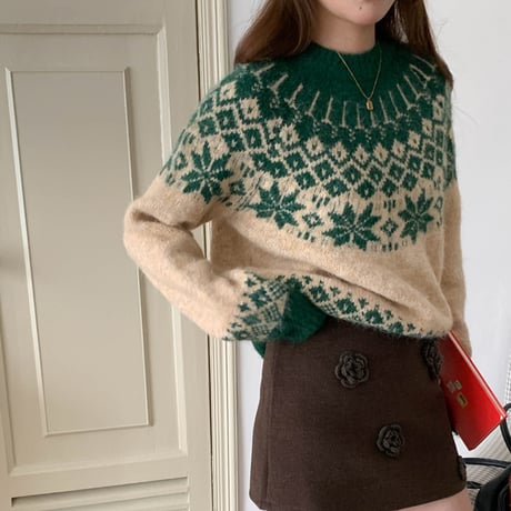 Nordic Fair Isle Knit Sweater｜ノルディックフェアアイルニットセーター（3color）　HB1015