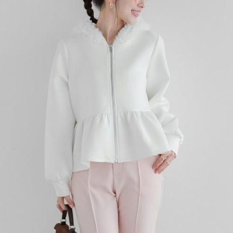 Frill Hoodie｜フリルメッシュフード付きペプラムジップフーディ（3color）　HB1068