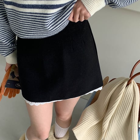 Lace Trim A-line Mini Skirt｜レーストリムAラインミニスカート（2color）　HD1006