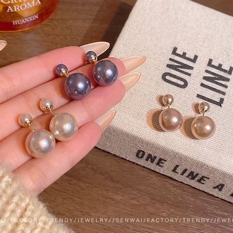 Champagne Pearl Double Stud Earrings｜シャンパンパールダブルスタッドピアス（3color）　HI1015