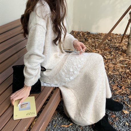 Lace Trim Knit Set｜レーストリムニットセット（3color）　HF1000