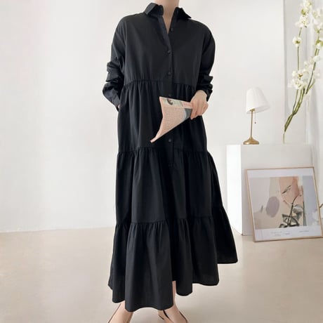 Tiered Shirt Onepiece｜ティアードシャツワンピース（3color）　HE1007