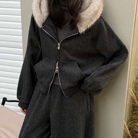 Fluffy Hood Setup｜フードファー裏起毛セットアップ（2color）　HF1008