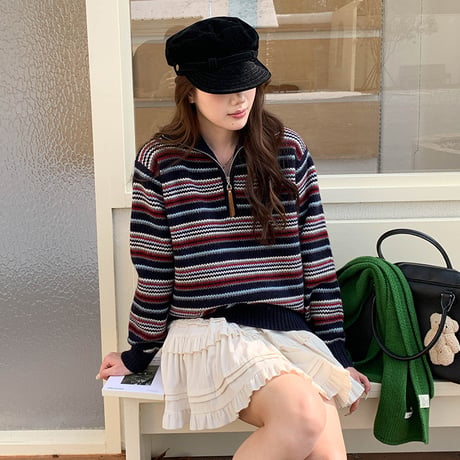 Stripe Half-Zip Knit Sweater｜ストライプハーフジップニットセーター（4color）　HB1016