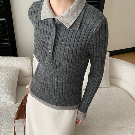 Soft Contrast Rib Knit｜ソフトコントラストリブニット（4color）　 HB1043