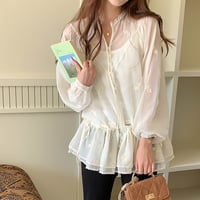 Embroidery Sheer Frill Long Sleeve Blouse｜刺繍シアーフリル長袖ブラウス　HB1075