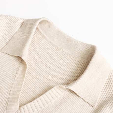 French V-neck Rib Knit｜フレンチVネックポロリブニットトップス （6color）　HB1035