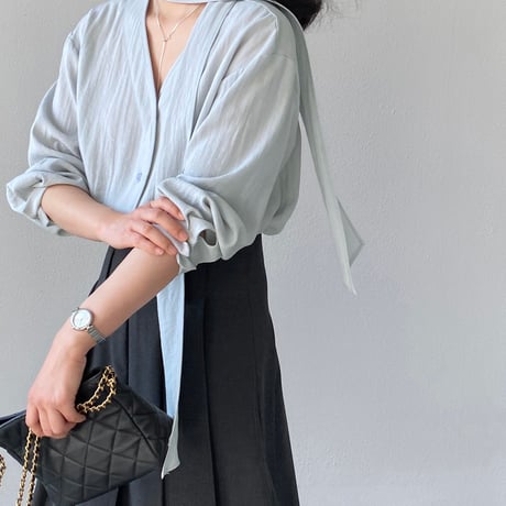 sheer chiffon tie blouse｜シアーシフォンタイブラウス（2color）　HB1086