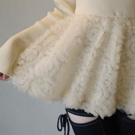 Floral Lace Peplum Knit｜フラワーレース切替ペプラムニットトップス（3color）　HB1071