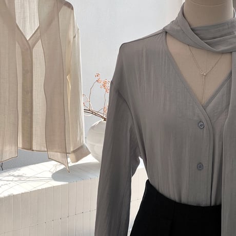 sheer chiffon tie blouse｜シアーシフォンタイブラウス（2color）　HB1086