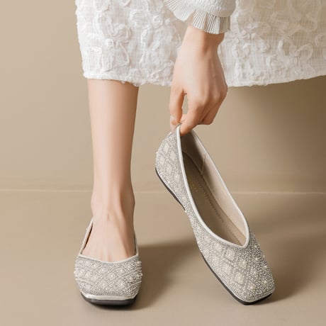 Beaded Flat Pumps｜ビジューフラットパンプス　HG1023