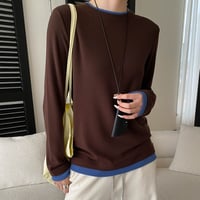 Soft Color Block Long Tee｜ソフト配色レイヤードトップス（2color）　HB1048