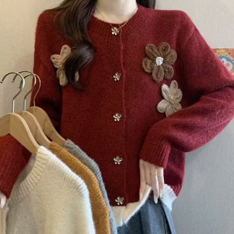 Flower Motif Knit Cardigan｜フラワーモチーフニットカーディガン（4color）　HA1053