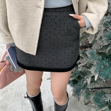Wool Dot Trim Mini Skirt｜ウールドットトリムミニスカート（2color）　HD1007