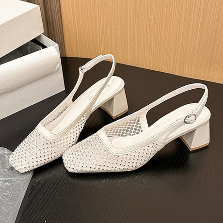 mesh sparkle slingback heel｜メッシュスパークルスリングバックヒール（3color）　HG1031
