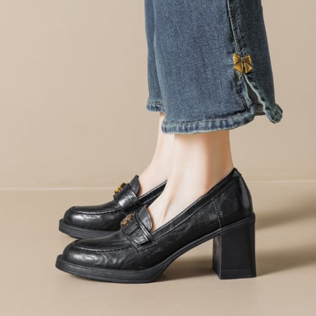 Camellia Heel Loafers｜カメリアモチーフヒールローファー（2collar）　HG1027