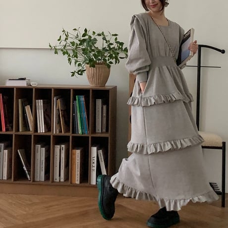 Soft Tiered Long Dress｜フリルティアードロングワンピース（3color）　HE1002