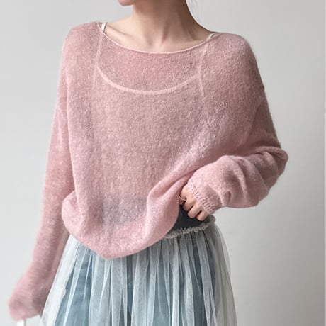 Sheer Mohair Knit｜シアーモヘアオフショルダールーズニット（6color）　HB1076