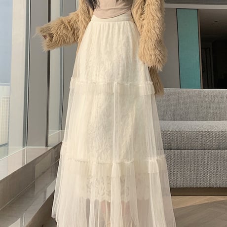 Lace Patchwork A-Line Long Skirt｜レースパッチワークAラインロングスカート　HD1018