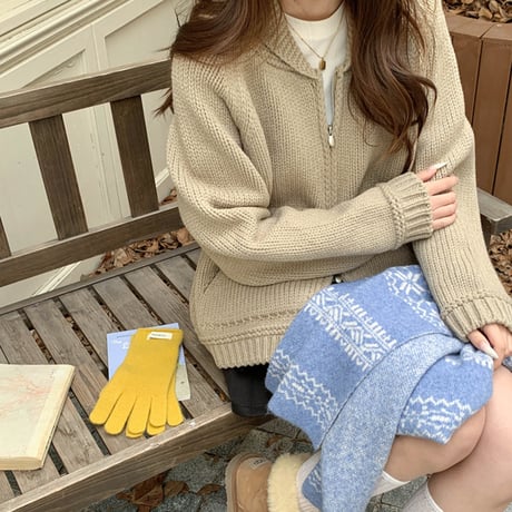 Chunky Knit Relax Zip Cardigan｜チャンキーニットリラックスジップカーディガン（4color）　 HA1026