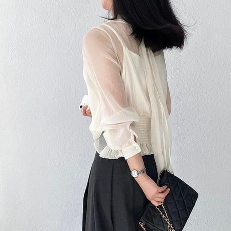 misty sheer ribbon blouse｜ミスティシアーリボンブラウス（2color）　HB1090