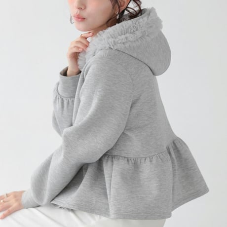 Frill Hoodie｜フリルメッシュフード付きペプラムジップフーディ（3color）　HB1068
