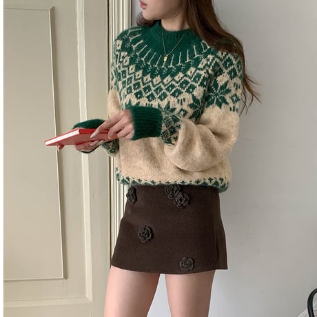 Nordic Fair Isle Knit Sweater｜ノルディックフェアアイルニットセーター（3color）　HB1015