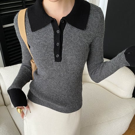 Soft Rib Polo Knit｜ ソフトリブポロカラーニットトップス （4color）　 HB1042