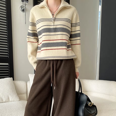 Retro Stripe Half Zip Knit｜ レトロストライプハーフジップニット （3color）　 HB1039