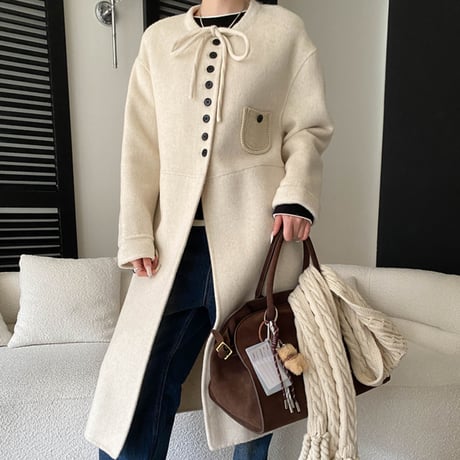 Ribbon Wool Coat｜リボンウールロングコート（4color）　 HA1047