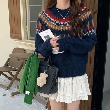 Nordic Pattern Cozy Knit｜ノルディックパターンコージーニット（2color）　HB1019