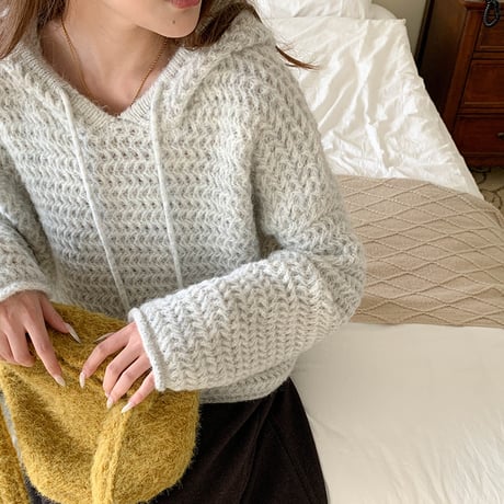 Chunky Knit Hoodie Sweater｜チャンキーニットフードセーター（4color）　HB1018