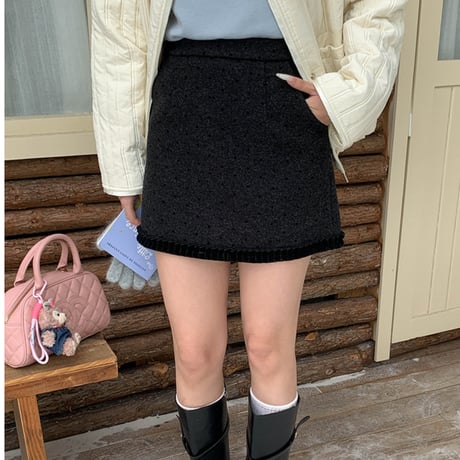 Wool Dot Trim Mini Skirt｜ウールドットトリムミニスカート（2color）　HD1007