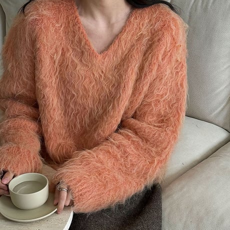 Soft Fluffy V Knit｜ソフトVネックニットトップス（2color）　HB1065