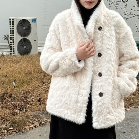 Soft Faux Fur Stand Coat｜エレガントフェイクファーコート（2color）　 HA1060