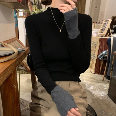 Mock Neck Rib Knit Top｜モックネックリブニットトップス（2color）　HB1053