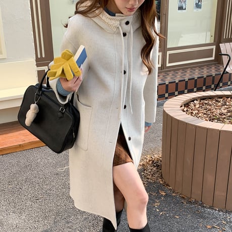 Hooded Wool Long Coat｜ニットフード付ロングウールコート（4color）　HA1001
