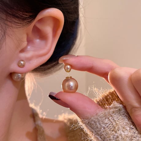 Champagne Pearl Double Stud Earrings｜シャンパンパールダブルスタッドピアス（3color）　HI1015