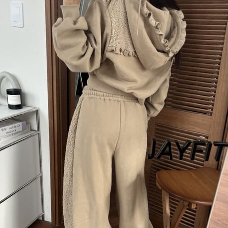 Fleece Sweat Set｜フリルボア切替スウェットセット（2color）　HF1005