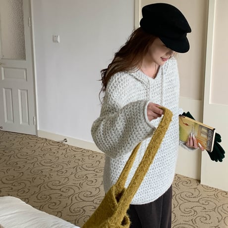 Chunky Knit Hoodie Sweater｜チャンキーニットフードセーター（4color）　HB1018