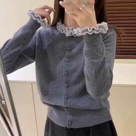 Soft Frill Knit Cardigan｜フリルネックニットカーディガン（2color）　HA1054