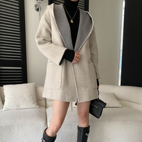 Layered Hood Wool Coat｜レイヤードフードウールミドルコート（5color）　 HA1048