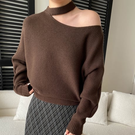 Waffle One-Shoulder Knit｜ワッフルワンショルダーニット（4color）　HB1033