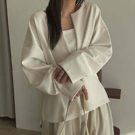 Layered V-Neck Top Set｜Vネックオーバートップス＆キャミソールセット（2color）　HF1018