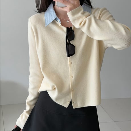 Fake Layered Knit Cardigan｜フェイクレイヤードニットカーディガン（3color）　HA1068