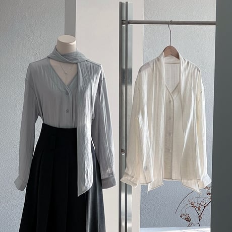 sheer chiffon tie blouse｜シアーシフォンタイブラウス（2color）　HB1086