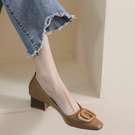 Chunky Buckle Pumps｜バックルチャンキーヒールパンプス（2color）　HG1018