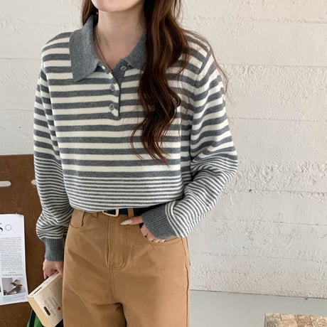 Stripe Collar Knit Pullover｜ストライプカラーニットプルオーバー（3color）　HB1020