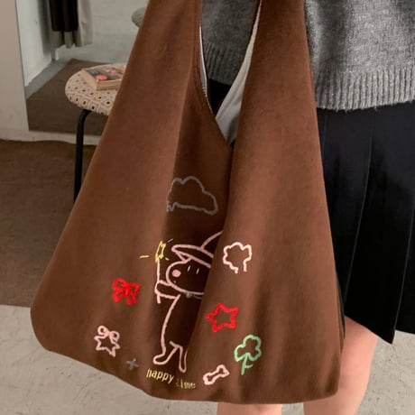 Embroidered Dog One Shoulder Bag｜犬モチーフ刺繍 ワンショルダーバッグ（2color）　HH1016