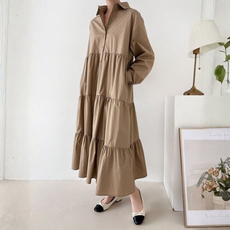 Tiered Shirt Onepiece｜ティアードシャツワンピース（3color）　HE1007